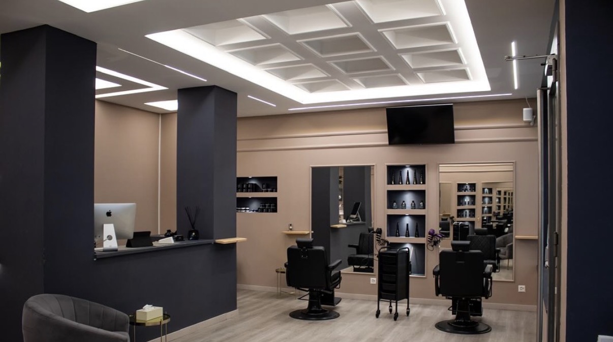 The salon interior with barber chairs